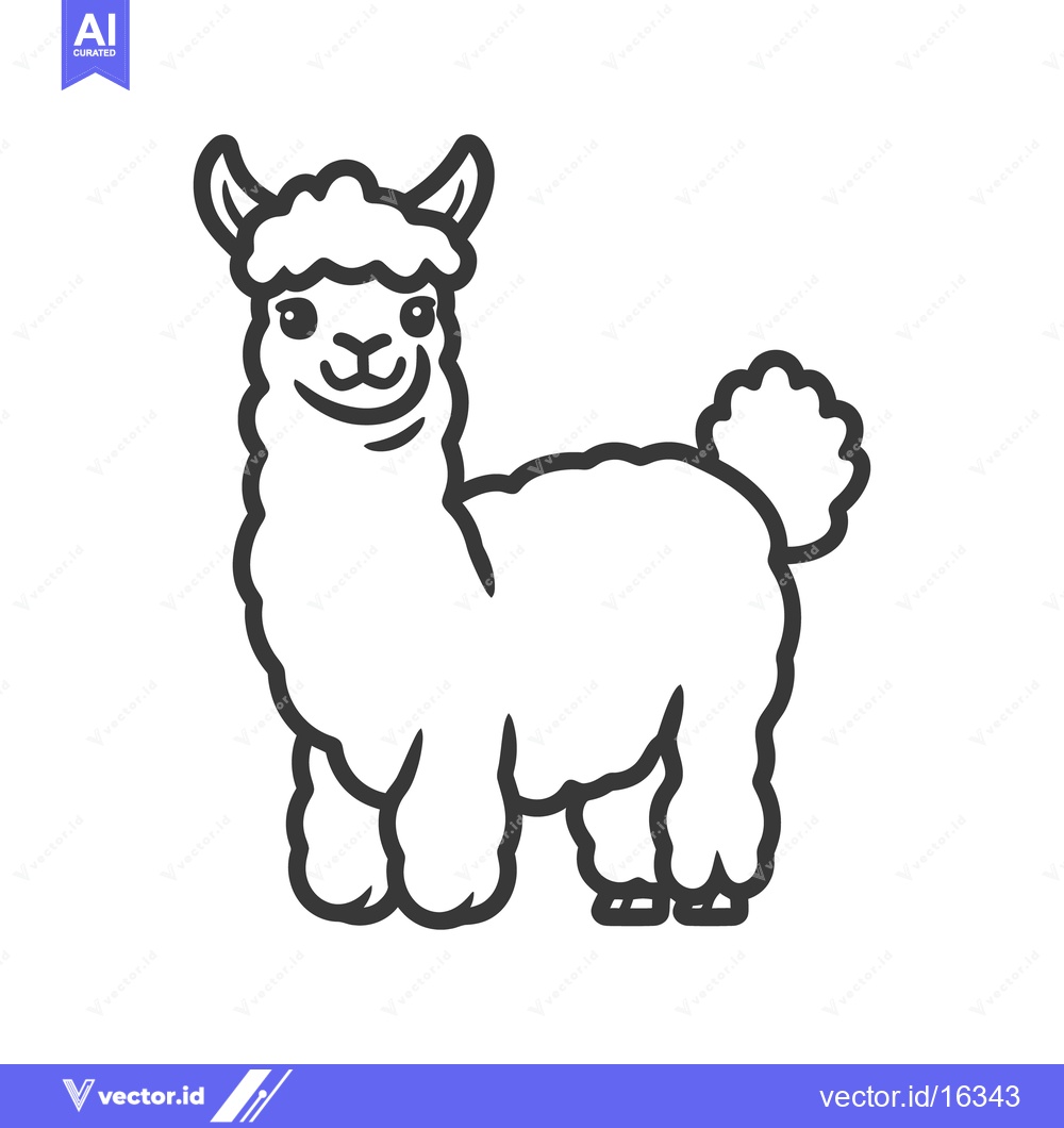 Premium Vector dari A charming illustration of a standing fluffy alpaca animal