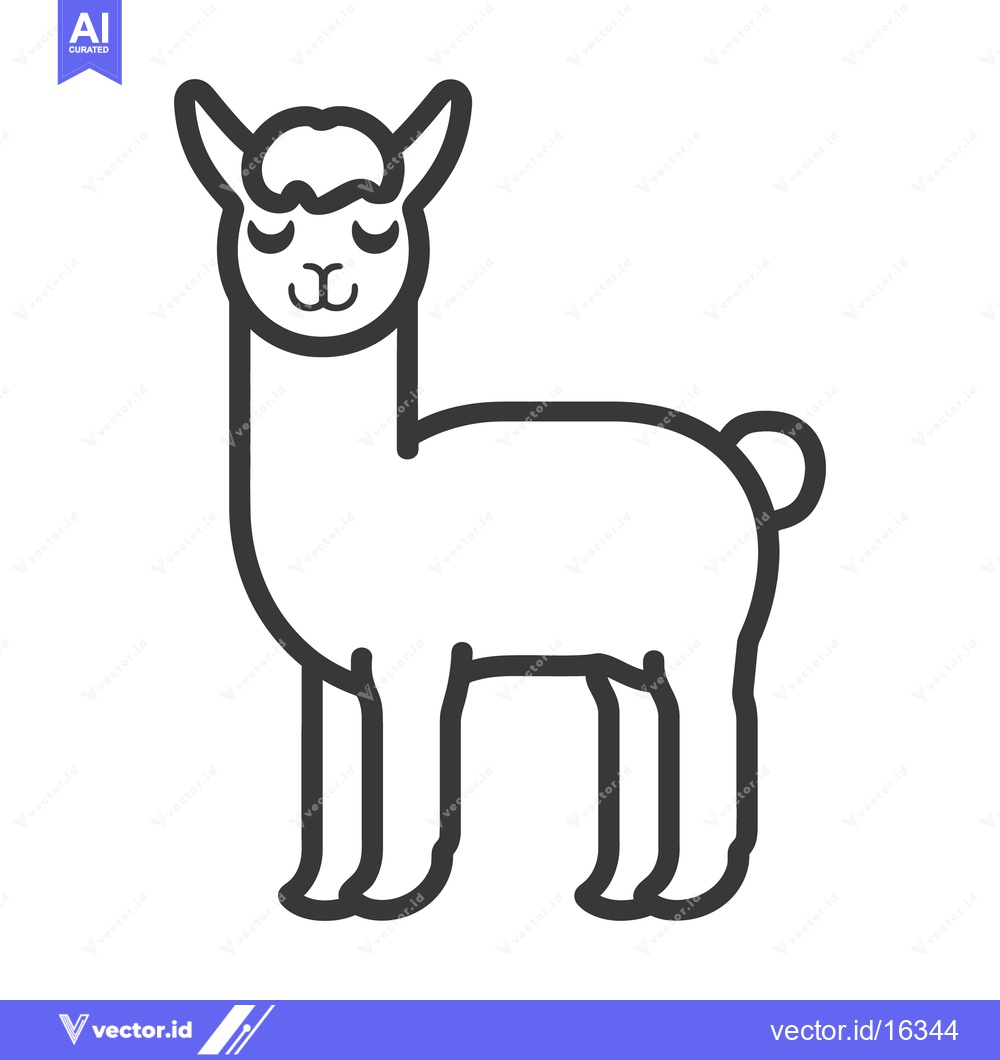 Premium Vector dari A stylized standing llama with a happy and peaceful facial expression