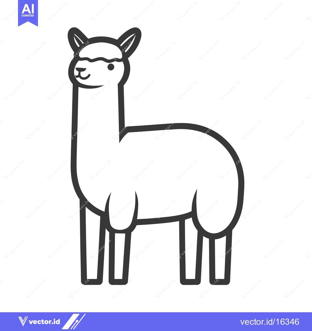 Premium Vector of Simple black and white illustration of a standing llama animal