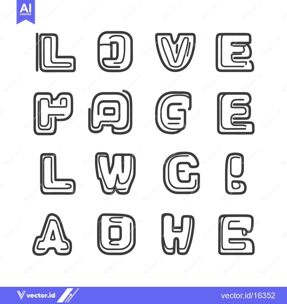 Premium Vector of Outlined and stylized letters arranged in a grid on white space