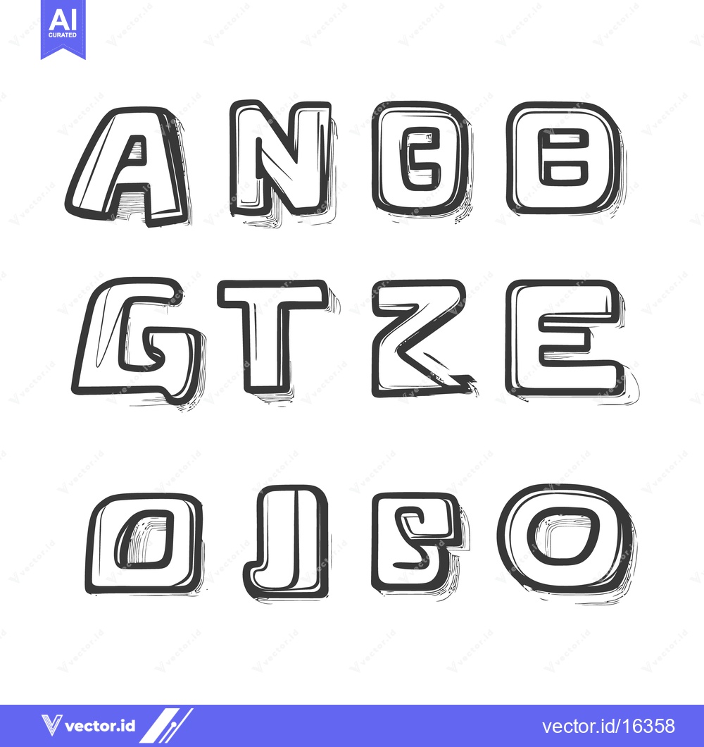 Premium Vector dari Stylized hand drawn letters arranged in a two dimensional grid