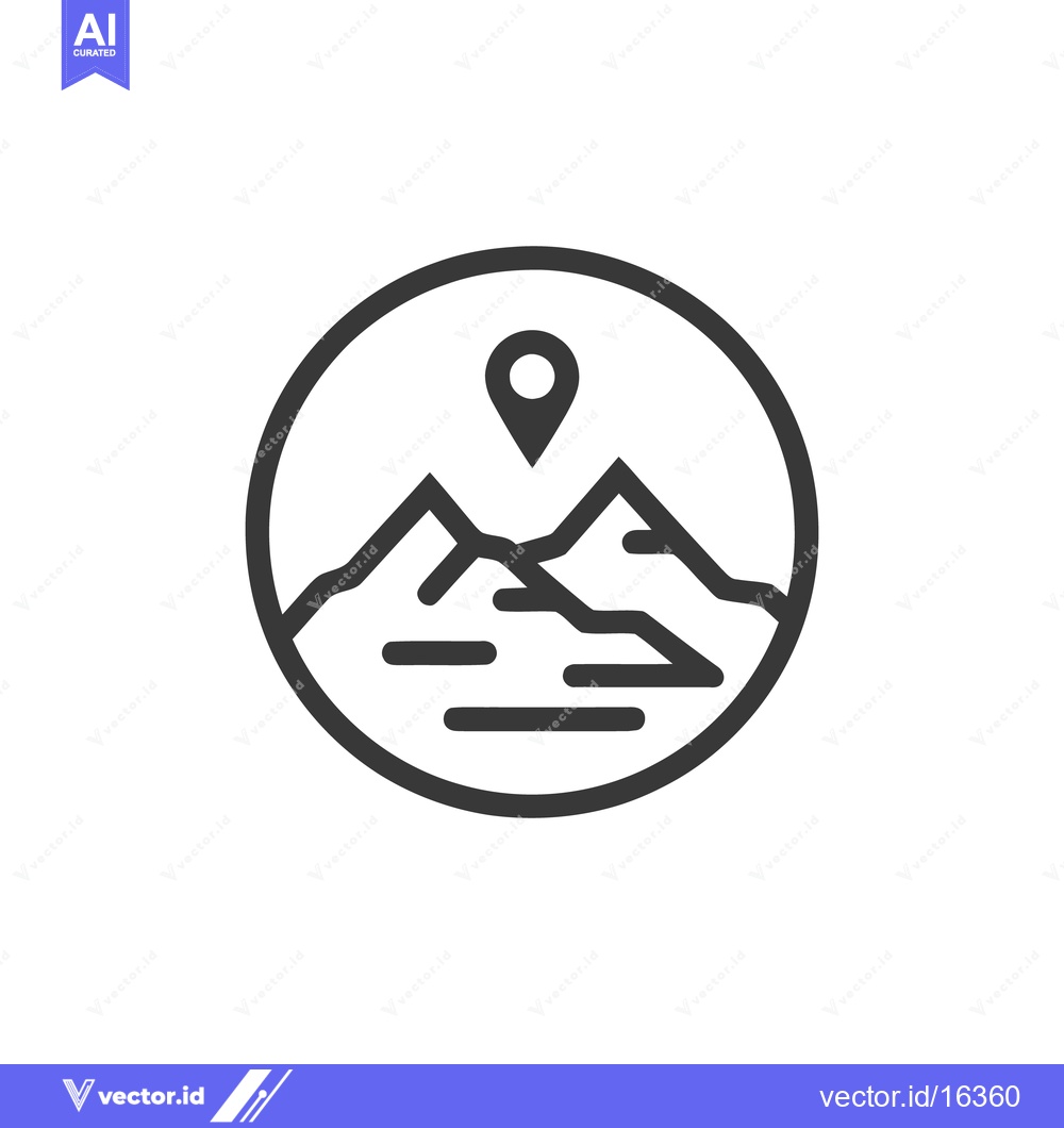 Premium Vector dari Minimalist Mountain Landscape Icon with Location Pin in Circle Frame