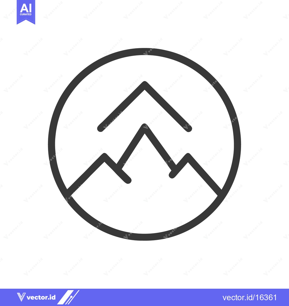 Premium Vector of Minimalist Mountain Peak Icon in Circle, Simple Line Art Design