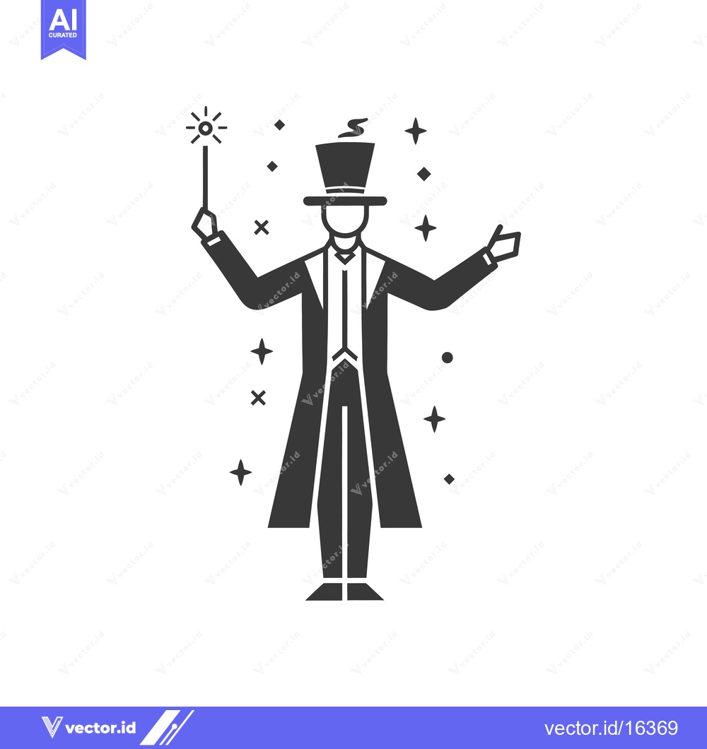 Premium Vector of A magician with a top hat and a wand, performing magic tricks