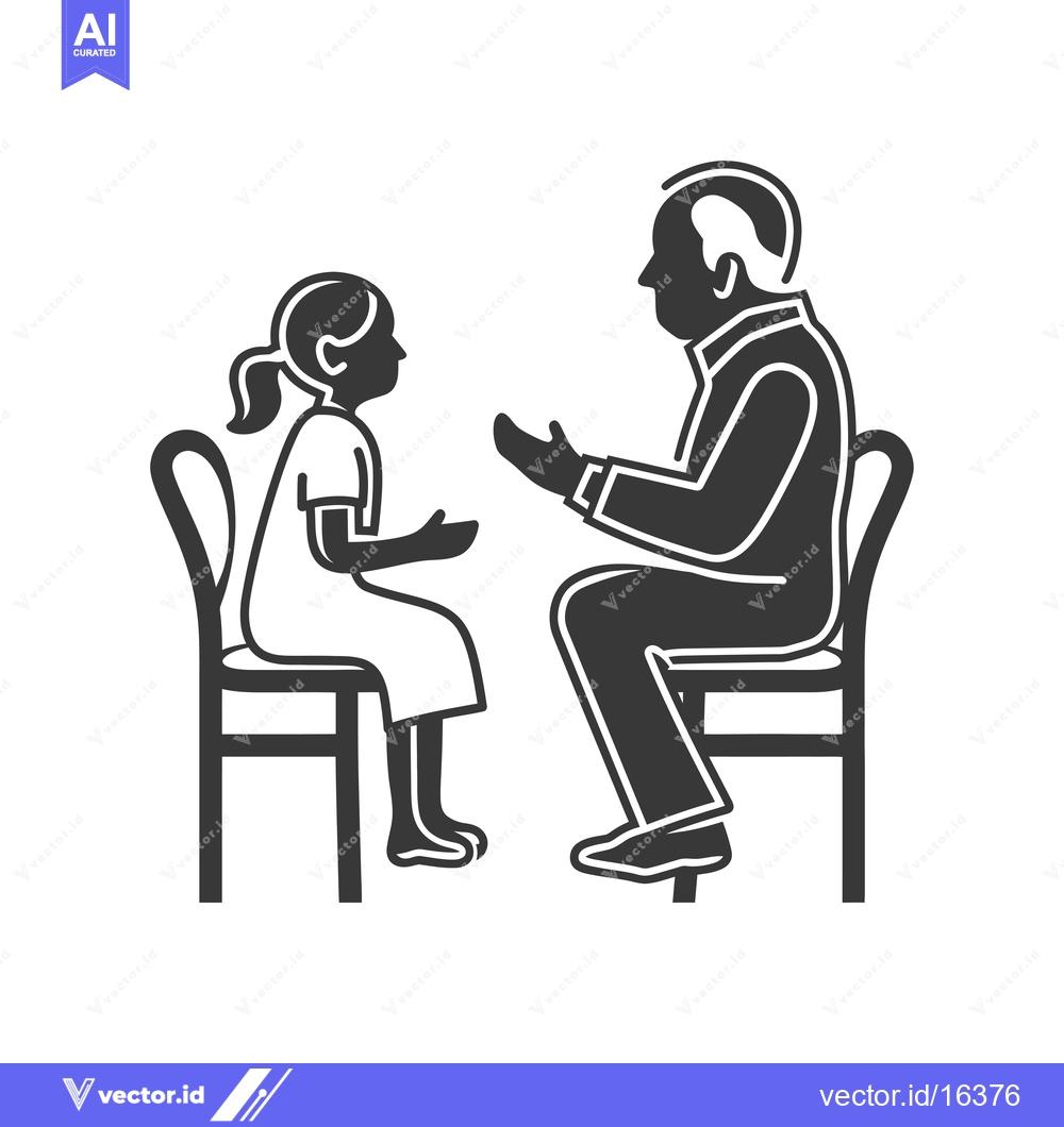 Premium Vector dari A man and a young girl sitting on chairs, talking to each other.