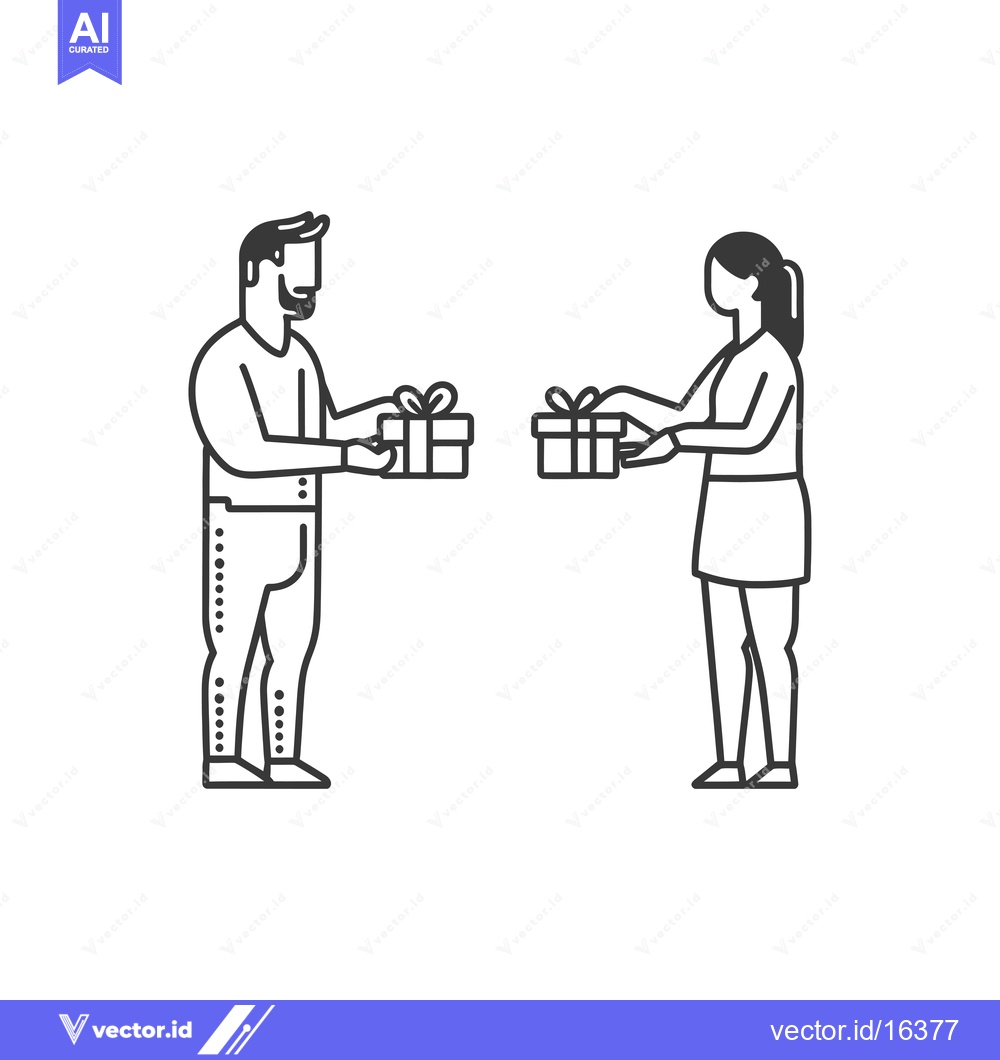 Premium Vector of A man and woman exchanging gifts