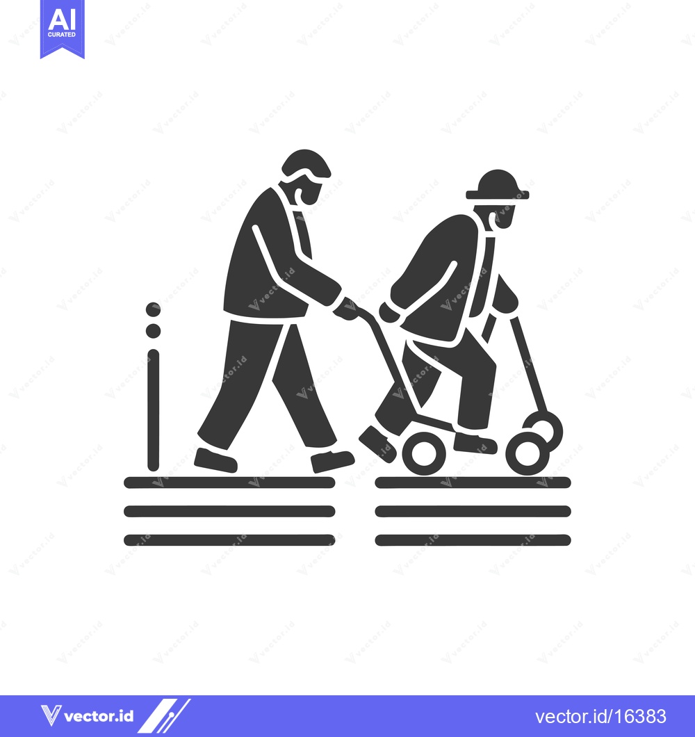Premium Vector of A man assisting an elderly person with a walker on a sidewalk