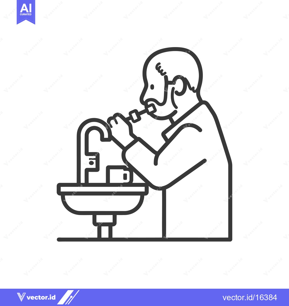 Premium Vector of A Man Brushing His Teeth in Front of a Bathroom Sink