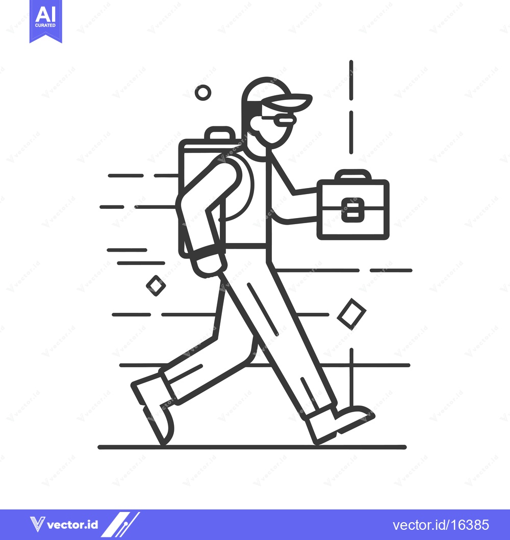 Premium Vector dari A Man Carrying a Briefcase and a Backpack Running Forward