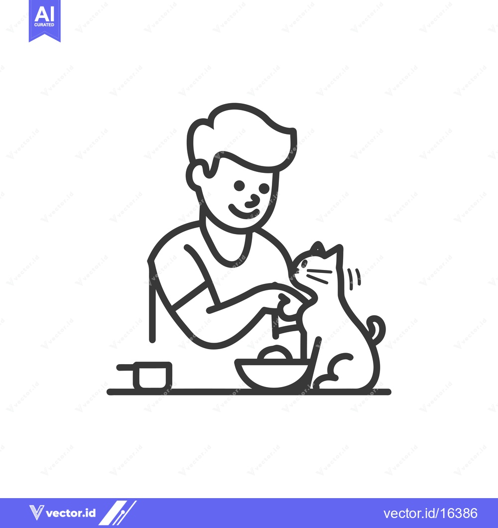 Premium Vector of A man feeding a cat from a bowl