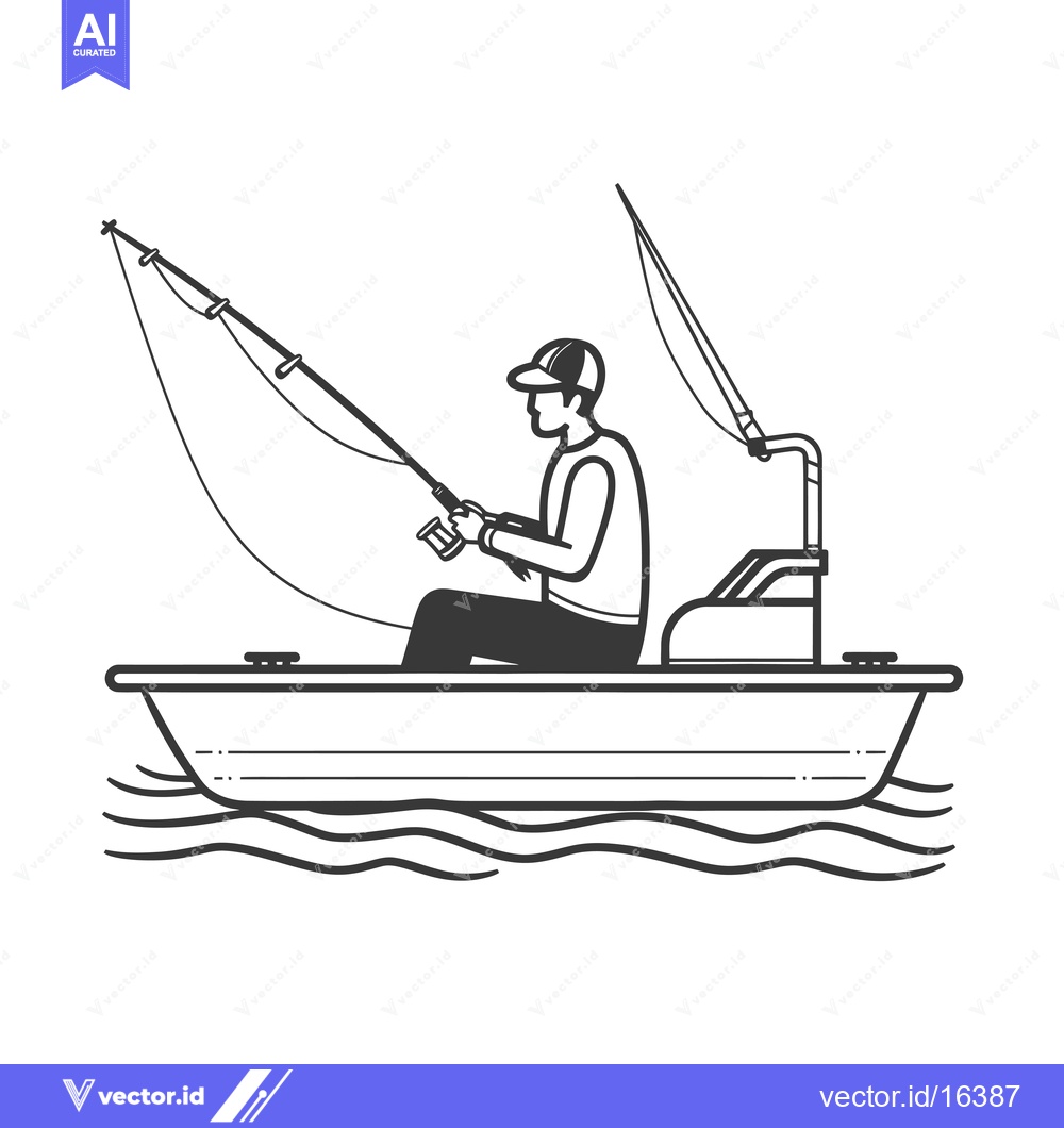 Premium Vector of A Man Fishing From A Small Boat On The Water
