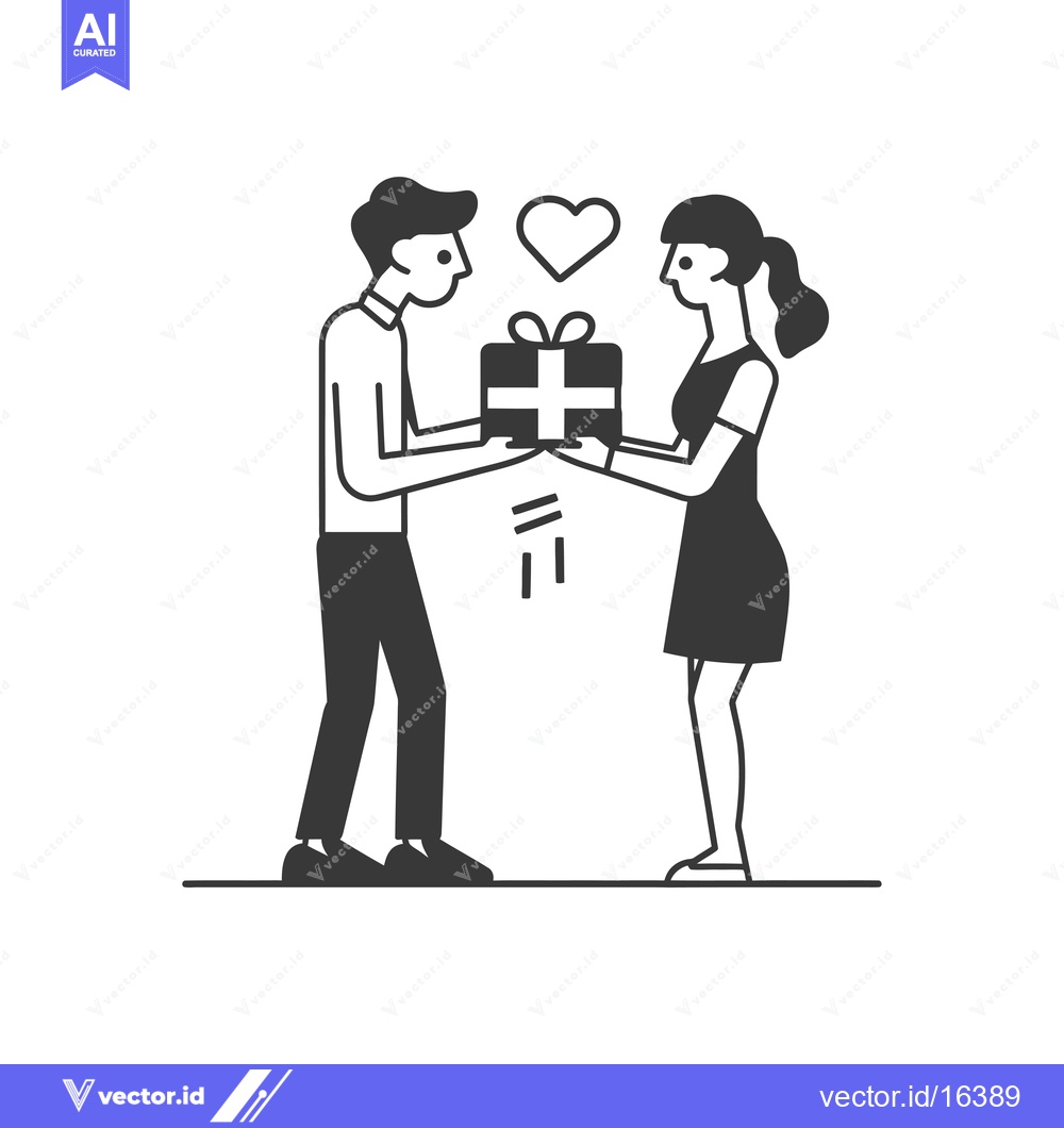 Premium Vector of A Man Giving A Gift To A Woman With A Heart Above Them