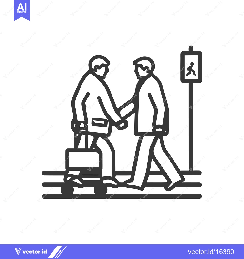 Premium Vector of A man helping an elderly person with a walker cross the street