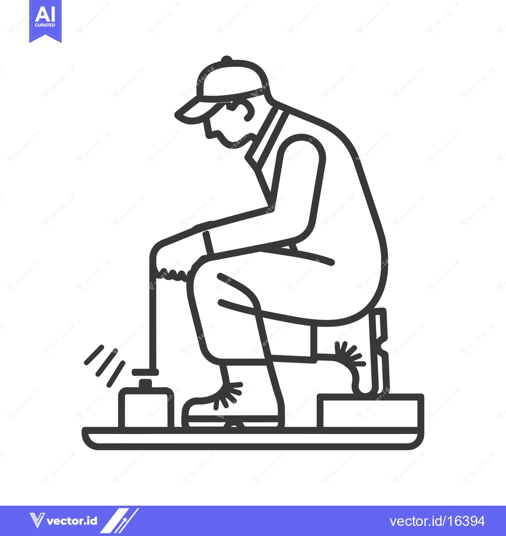 Premium Vector dari A Man in a Baseball Cap Kneeling with a Rod and a Can