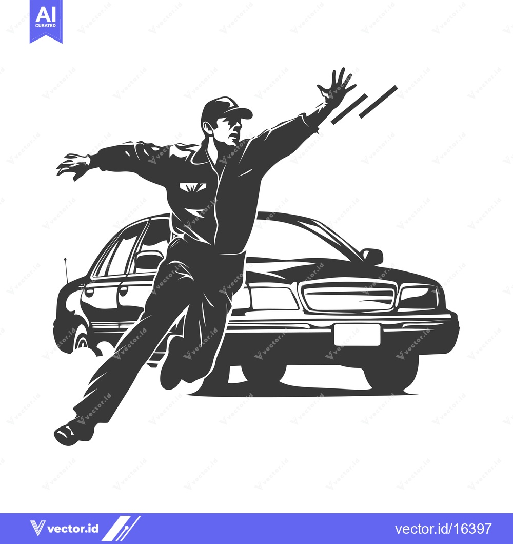 Premium Vector dari A man in a cap runs towards a car with his arm outstretched