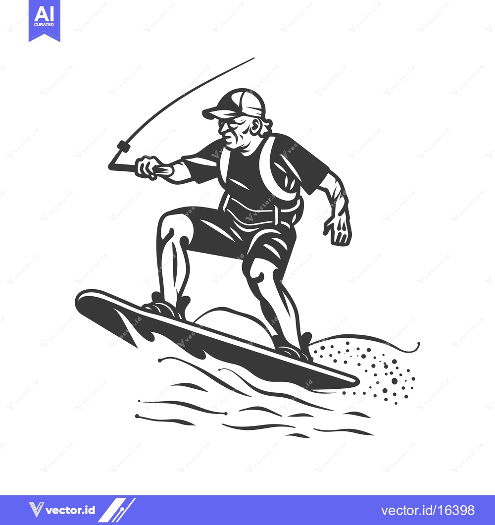 Premium Vector dari A man in a cap wakeboarding on a wave
