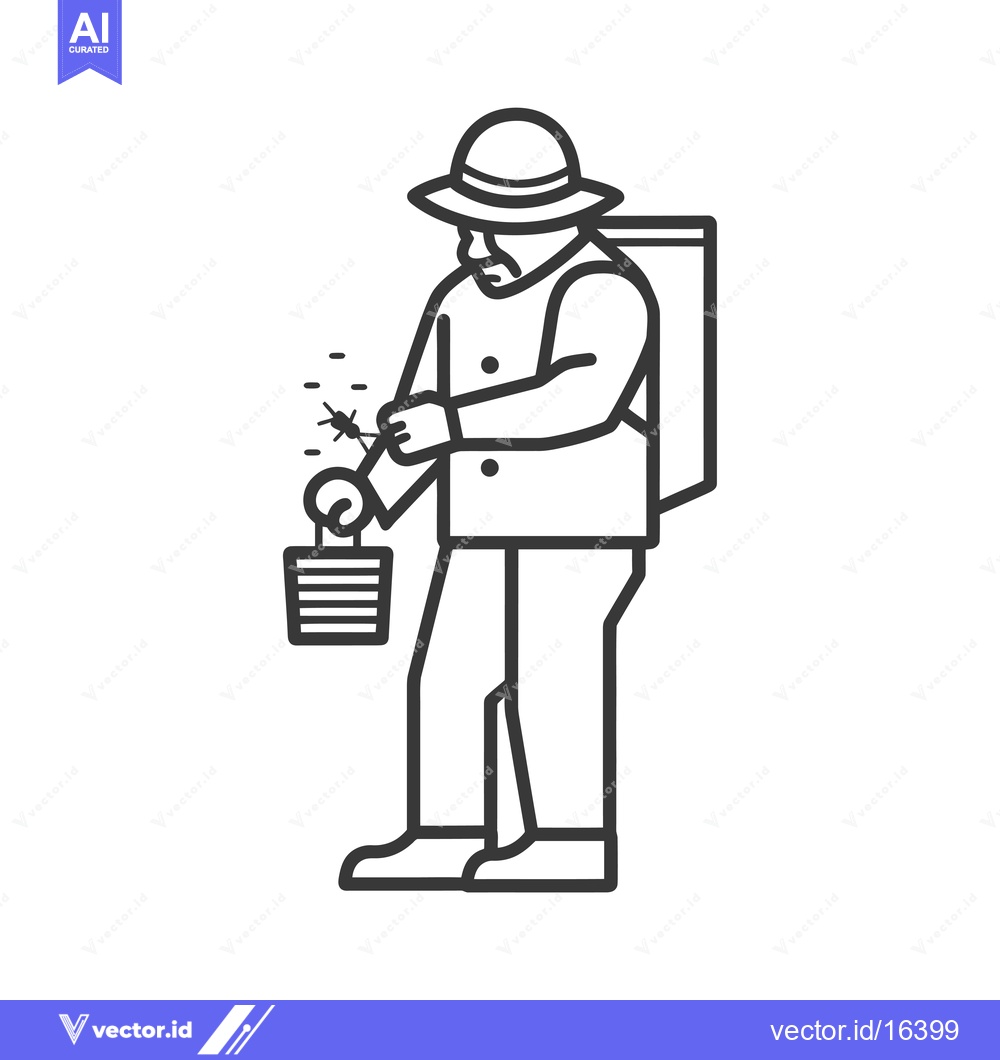 Premium Vector dari A man in a hat and backpack is swatting at insects