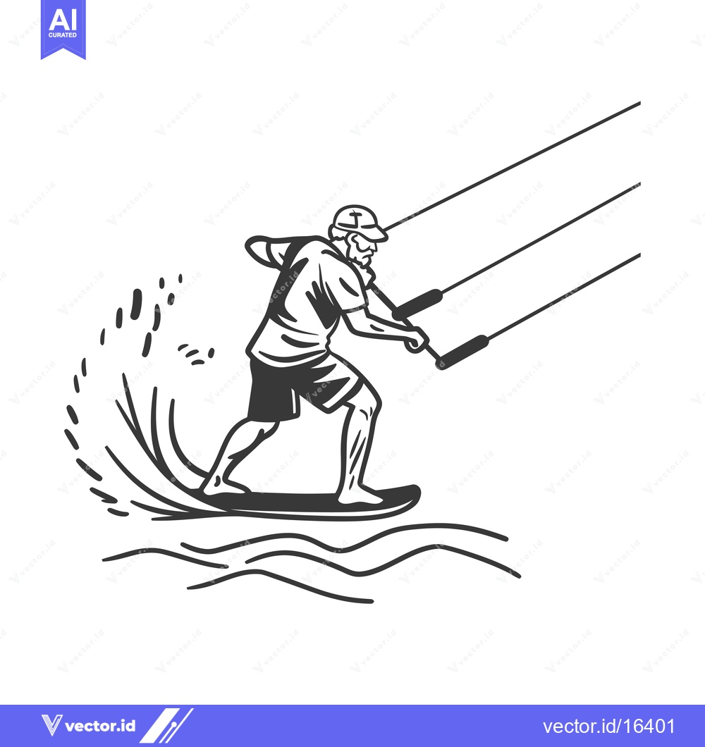 Premium Vector dari A man in a hat kiteboarding on a wave