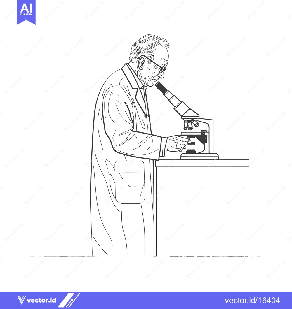 Premium Vector dari A Man In A Lab Coat Uses A Microscope To Examine A Sample