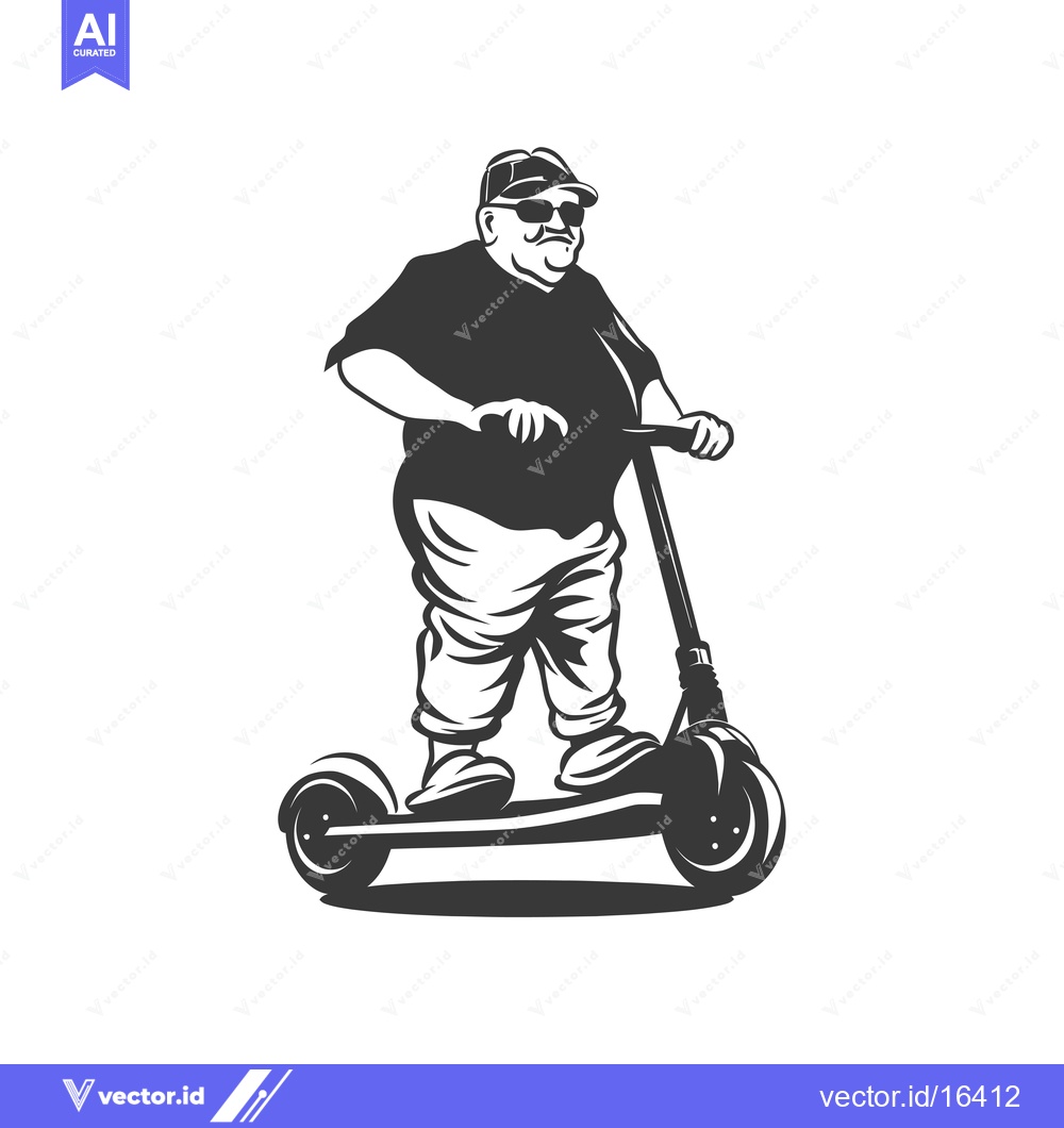 Premium Vector of A Man in Sunglasses and a Cap Riding an Electric Scooter