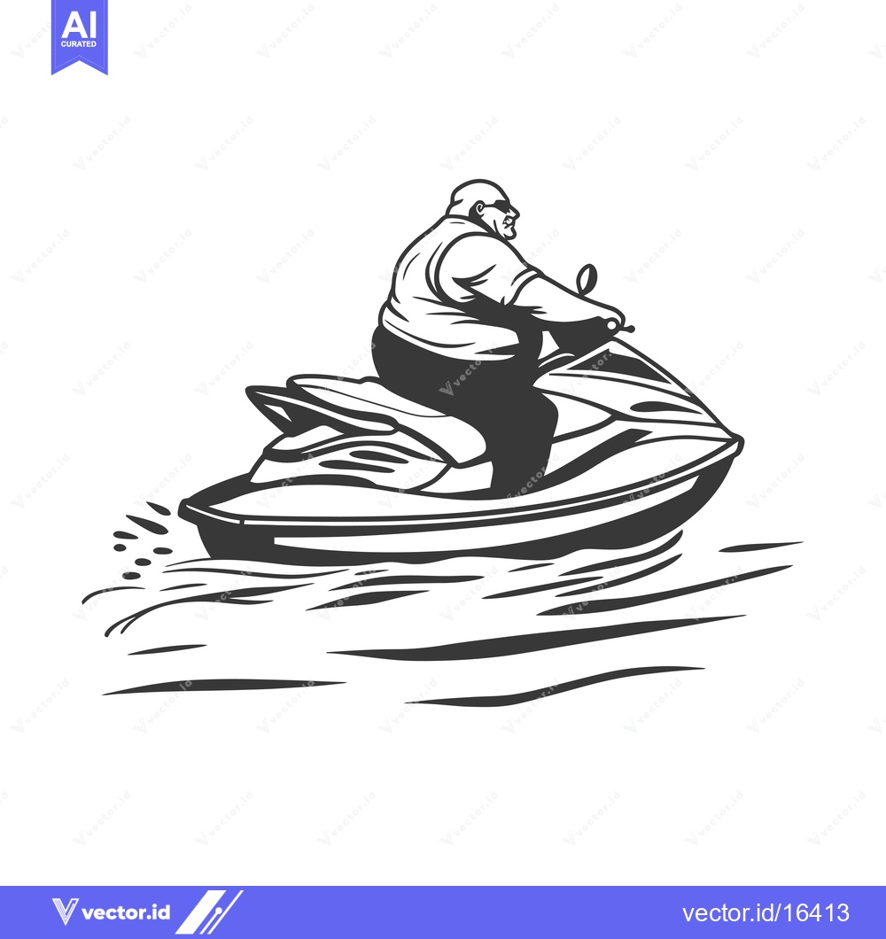 Premium Vector dari A man in sunglasses rides a jet ski on a wavy sea