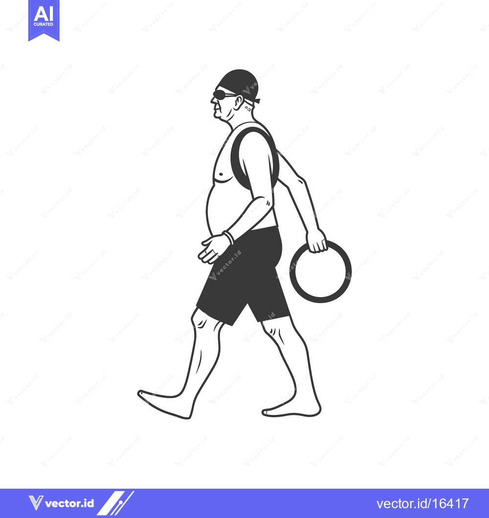 Premium Vector of A man in swimming trunks and a swim cap walks with a ring in his hand