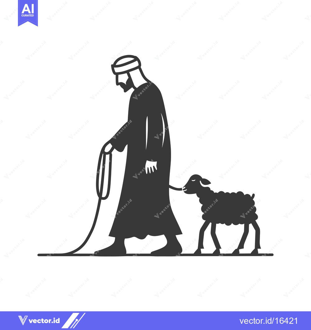 Premium Vector dari A Man in Traditional Clothing Leading a Lamb on a Rope