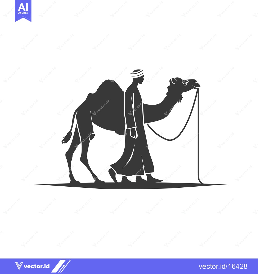 Premium Vector dari A man in traditional clothing walking with a camel on a leash