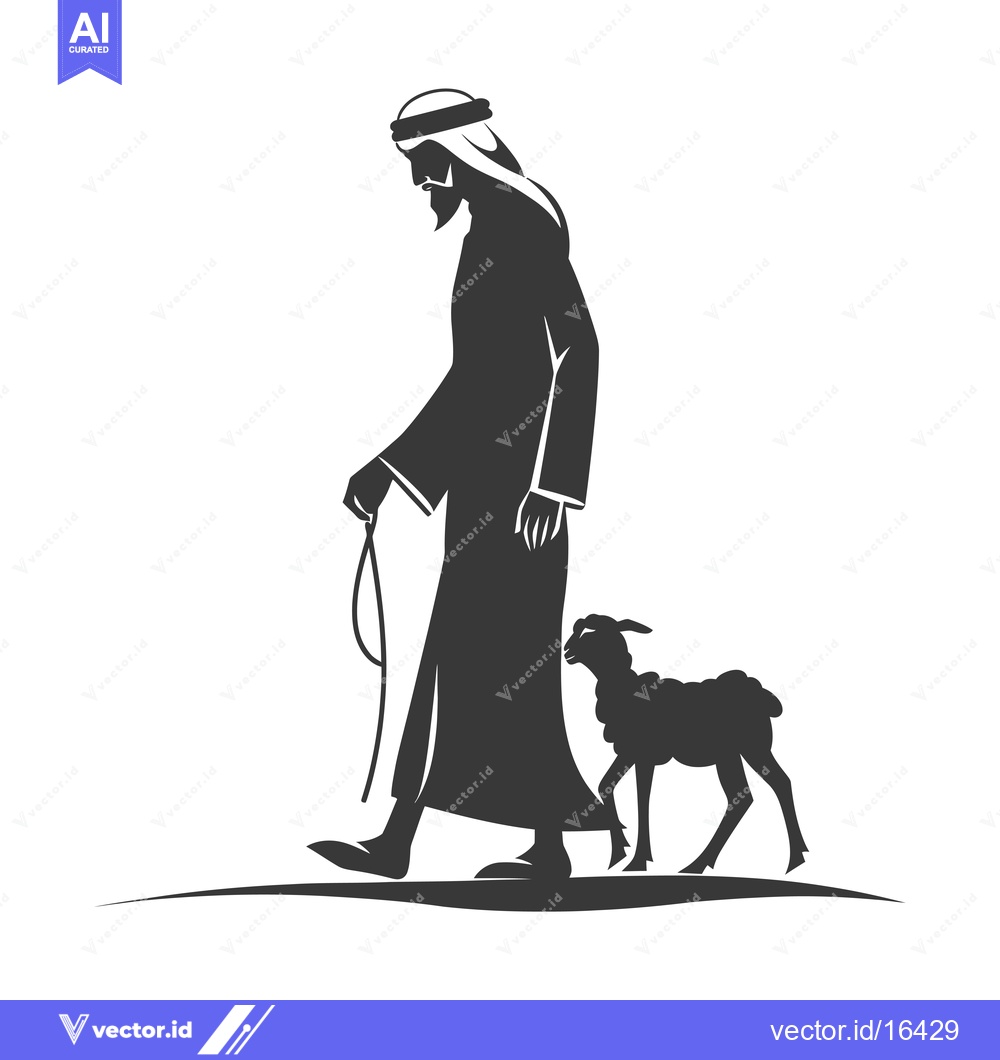 Premium Vector of A man in traditional Middle Eastern clothing walking with a lamb