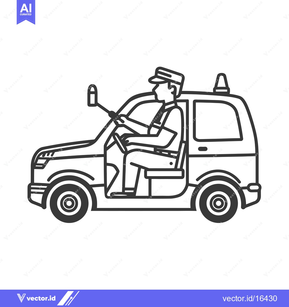 Premium Vector dari A Man in Uniform Driving a Small Car with a Light on Top