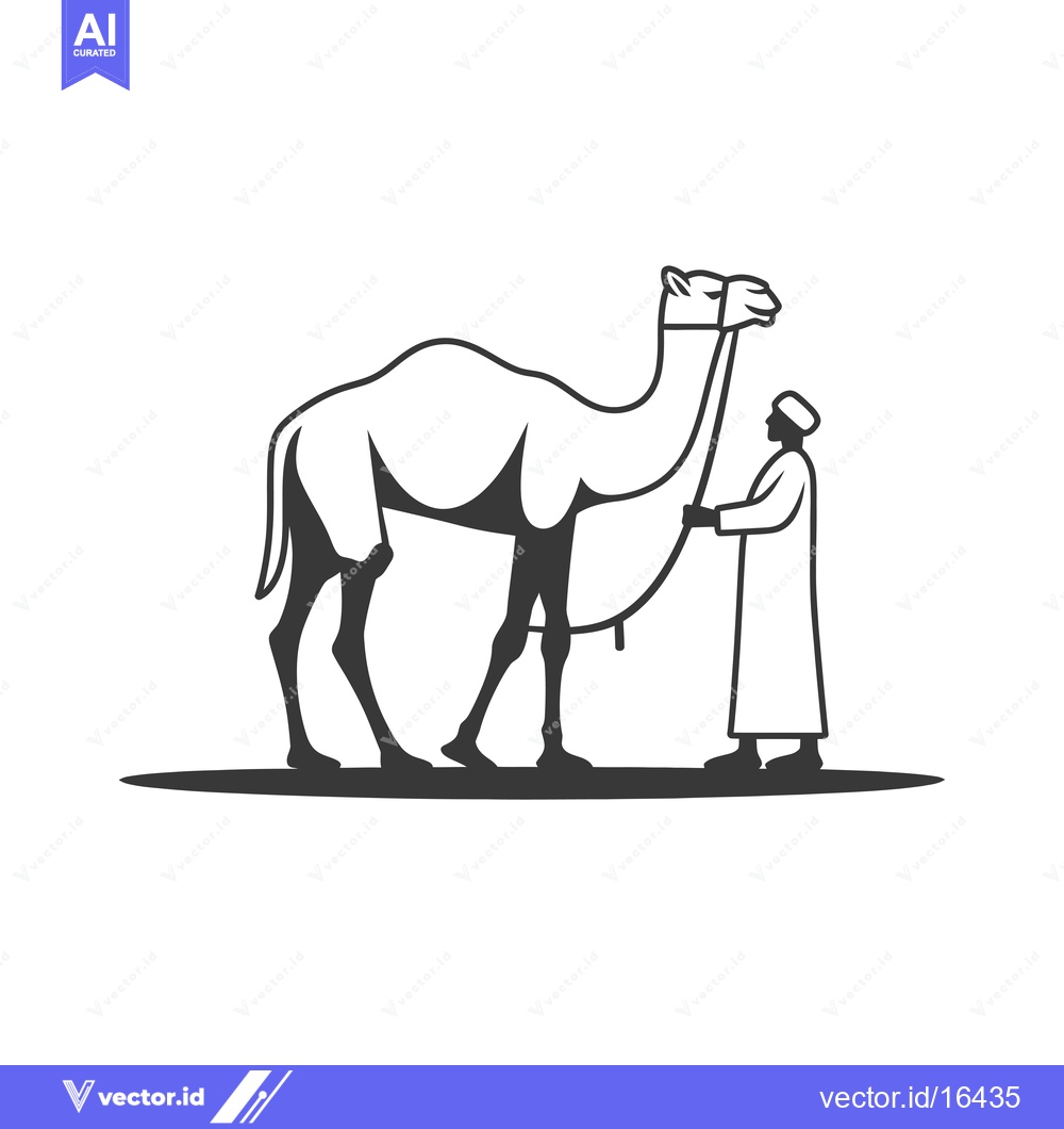 Premium Vector dari A Man Leading a Camel With a Rope