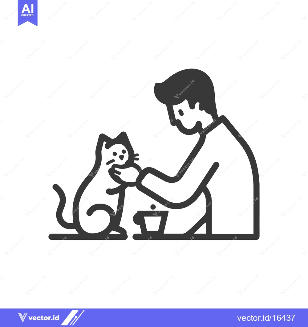 Premium Vector dari A man petting a cat while sitting at a table with a cup