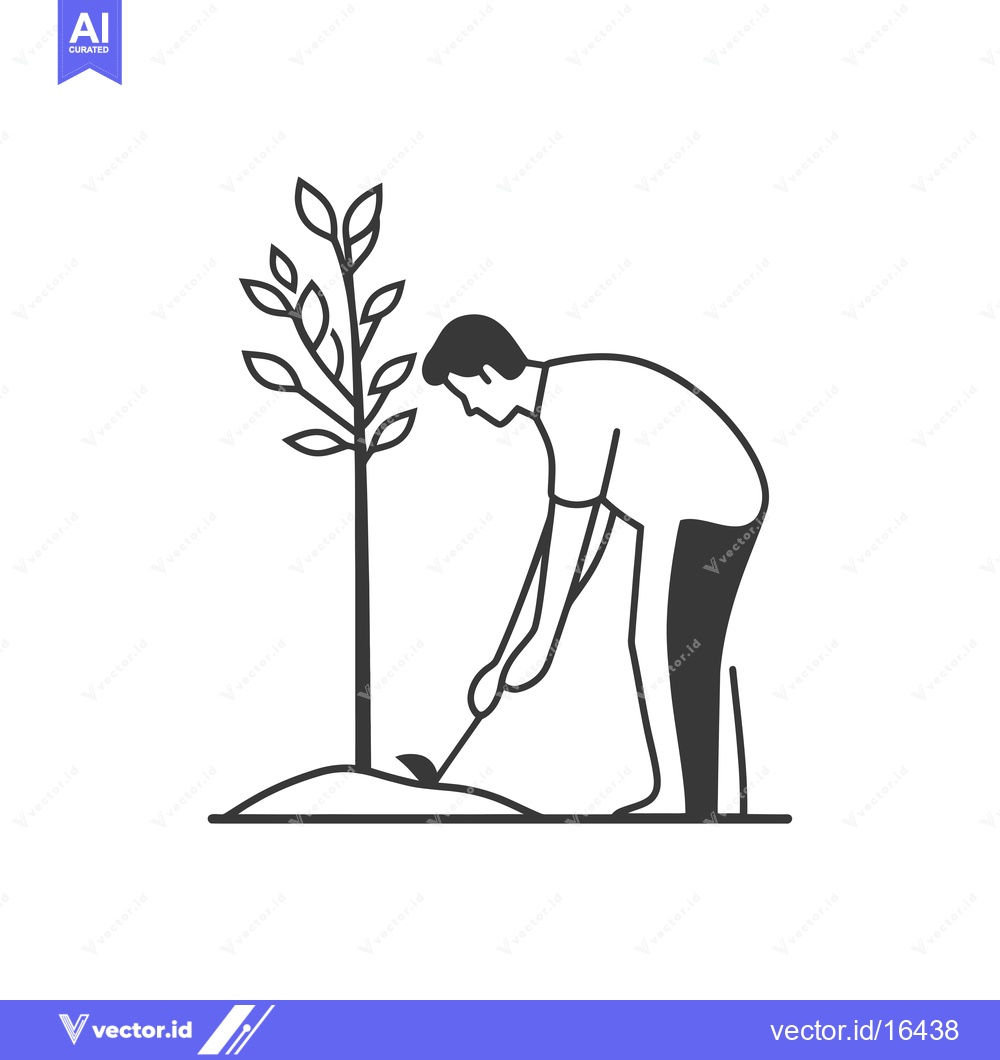 Premium Vector dari A Man Planting a Young Tree with a Hoe