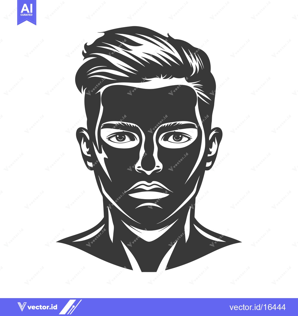 Premium Vector of A Man's Face with Short Haircut and Serious Expression