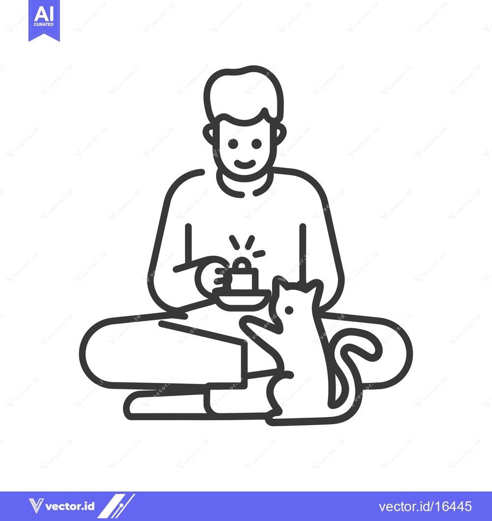 Premium Vector of A Man Sharing a Drink with His Cat