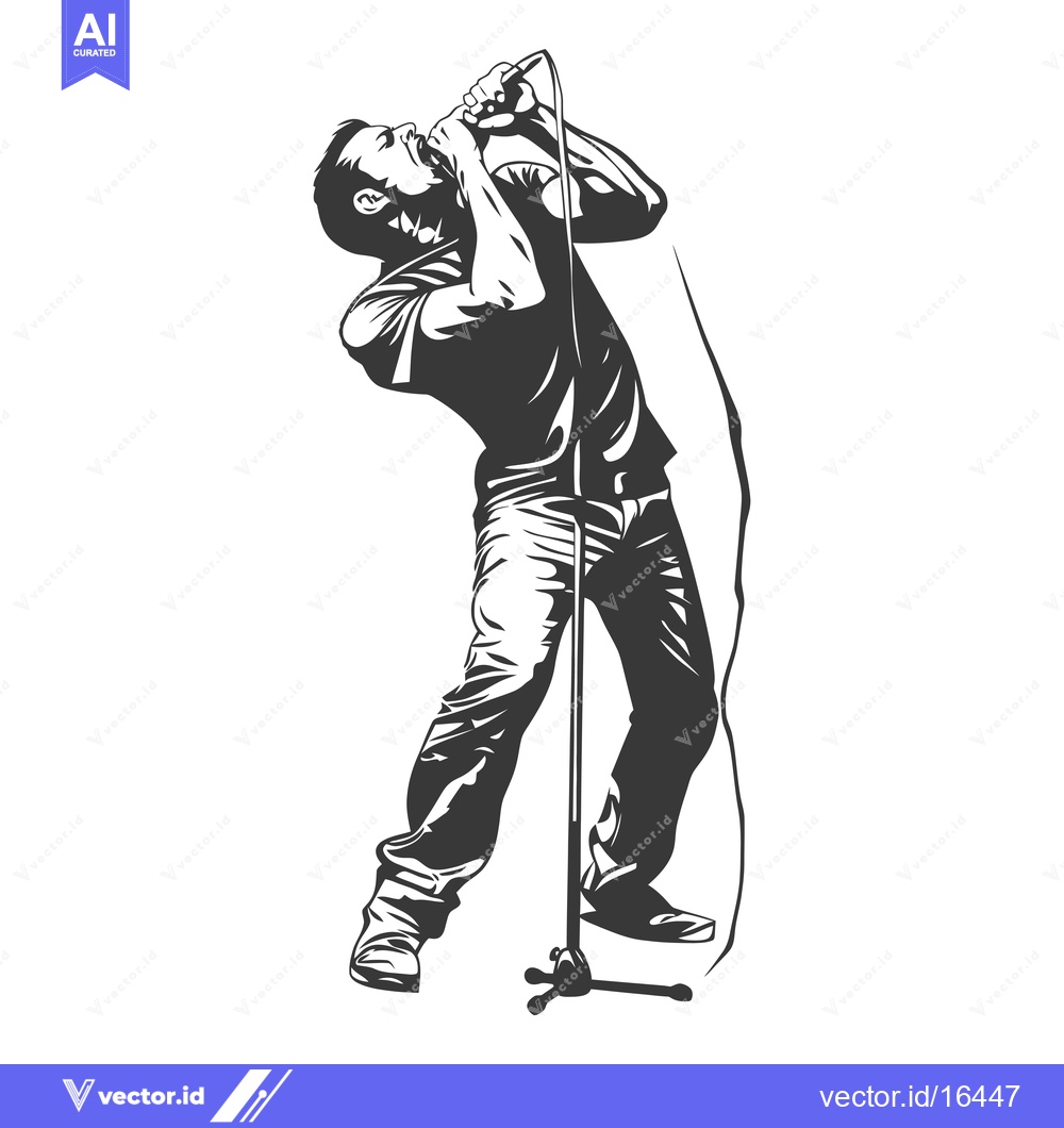 Premium Vector of A Man Singing into a Microphone with a Stand