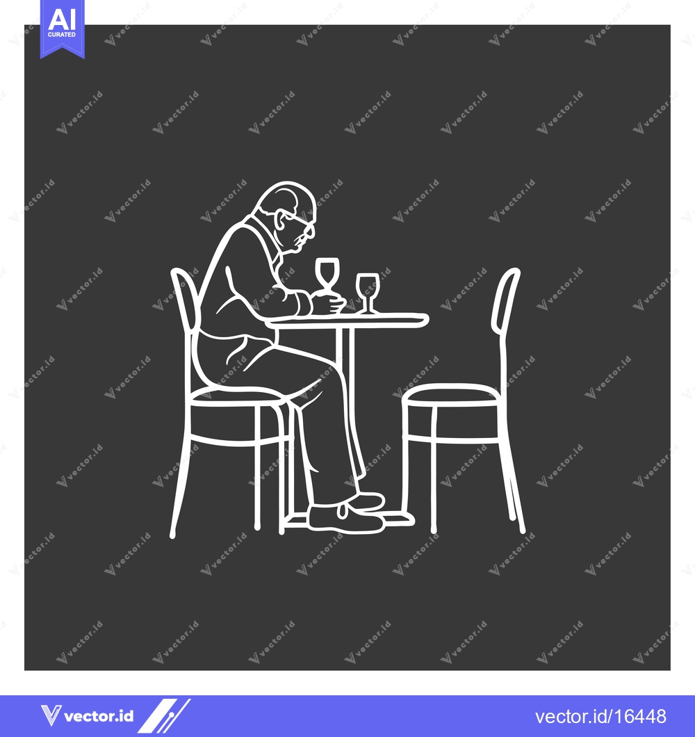 Premium Vector dari A Man Sitting Alone At a Table with Two Glasses