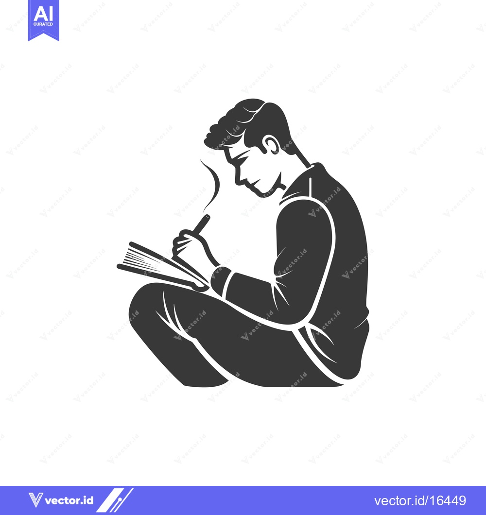 Premium Vector of A Man Sitting and Writing in a Book