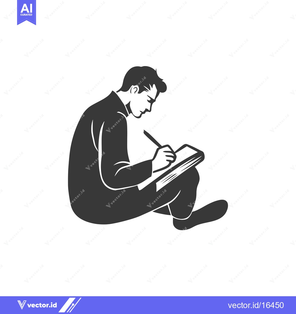 Premium Vector dari A Man Sitting and Writing in a Notebook