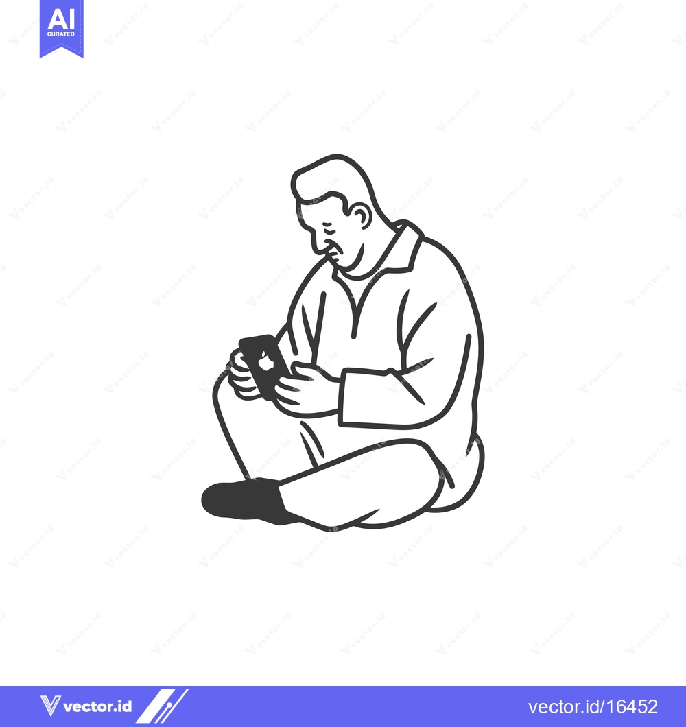 Premium Vector dari A man sitting cross-legged while using a smartphone