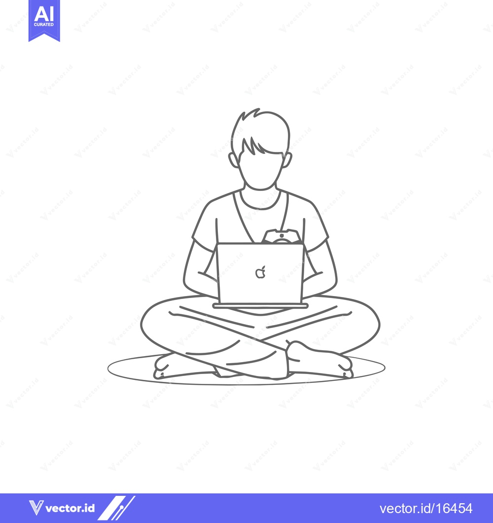Premium Vector dari A Man Sitting Cross-Legged With Laptop on His Lap