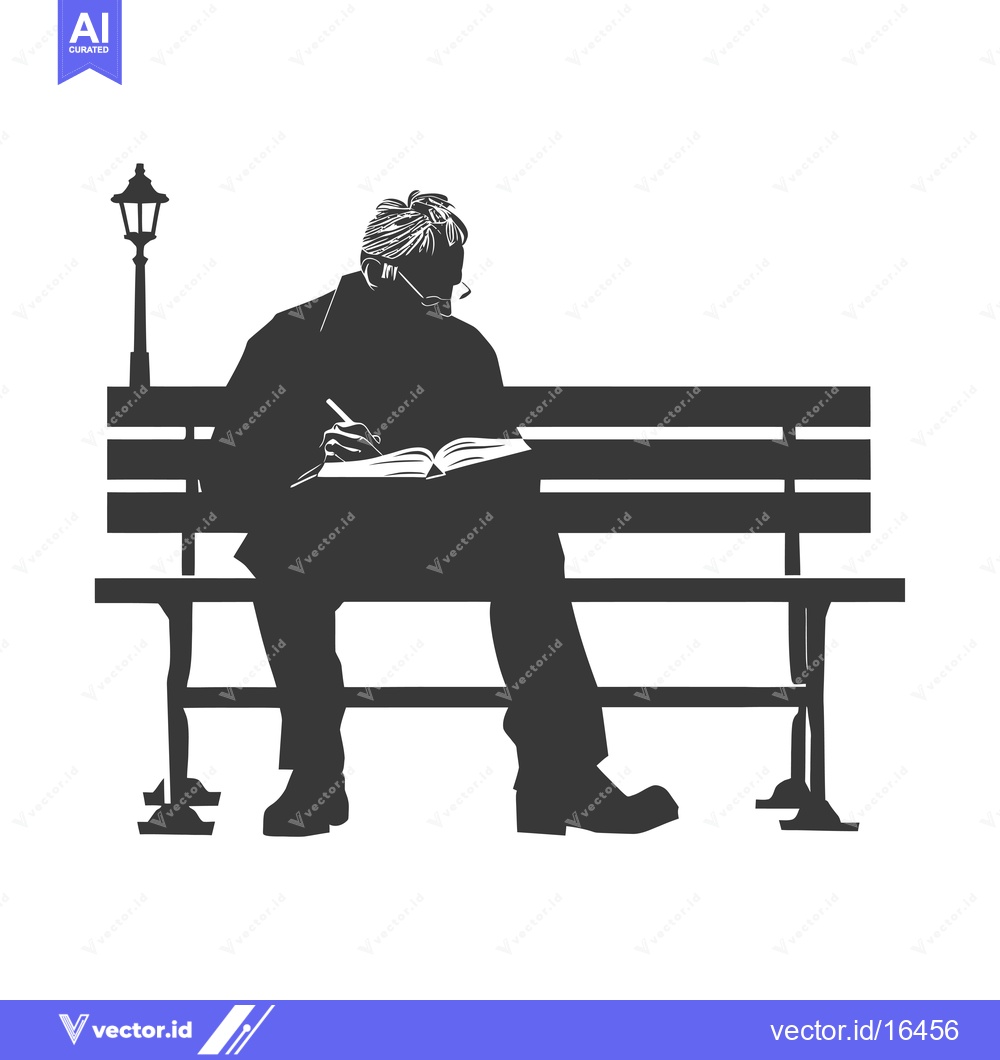 Premium Vector dari A Man Sitting on a Bench, Writing in a Book