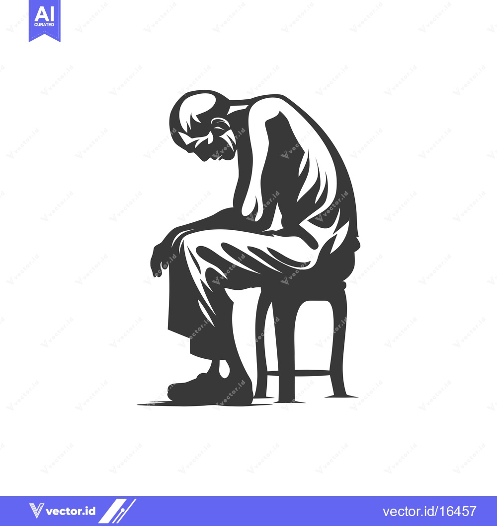 Premium Vector dari A Man Sitting on a Stool, Head Bowed in Sorrow