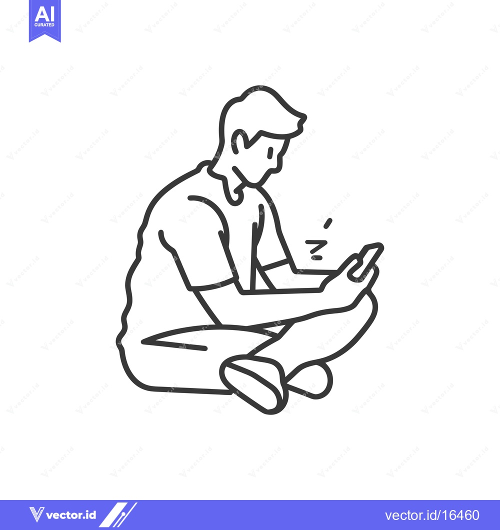 Premium Vector dari A man sitting with crossed legs looking at his phone