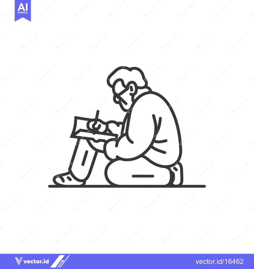 Premium Vector dari A man sitting with his legs crossed, writing in a book