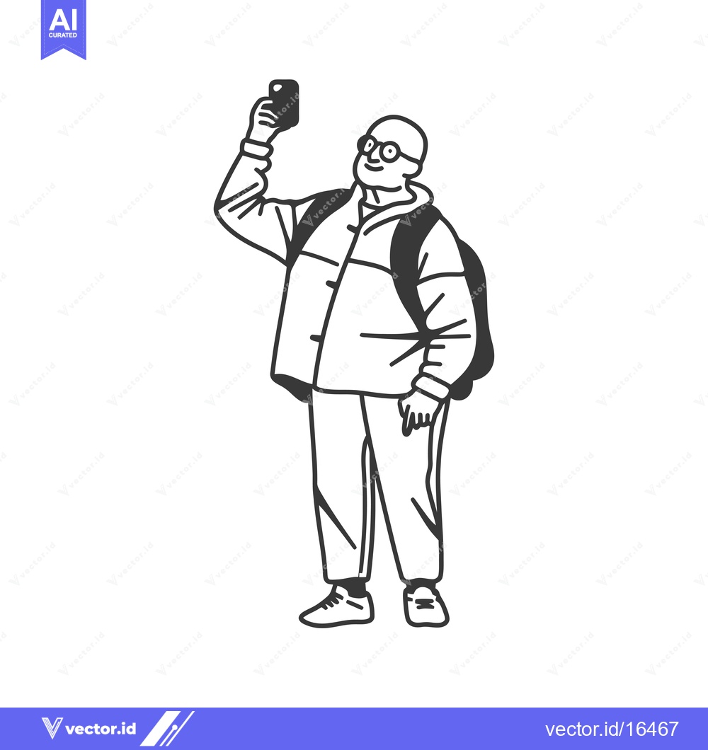 Premium Vector of A man taking a selfie with a phone in his hand