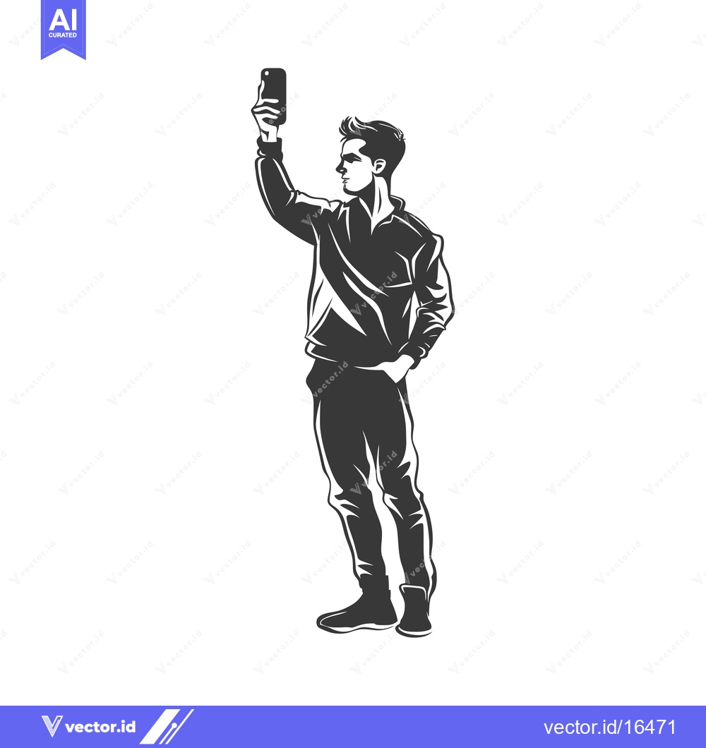 Premium Vector dari A man taking a selfie with a smartphone