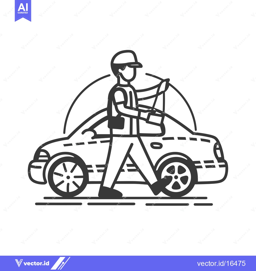 Premium Vector dari A man walking by a car with a tool in his hand