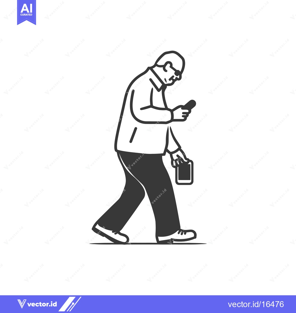 Premium Vector dari A man walking while looking at his phone