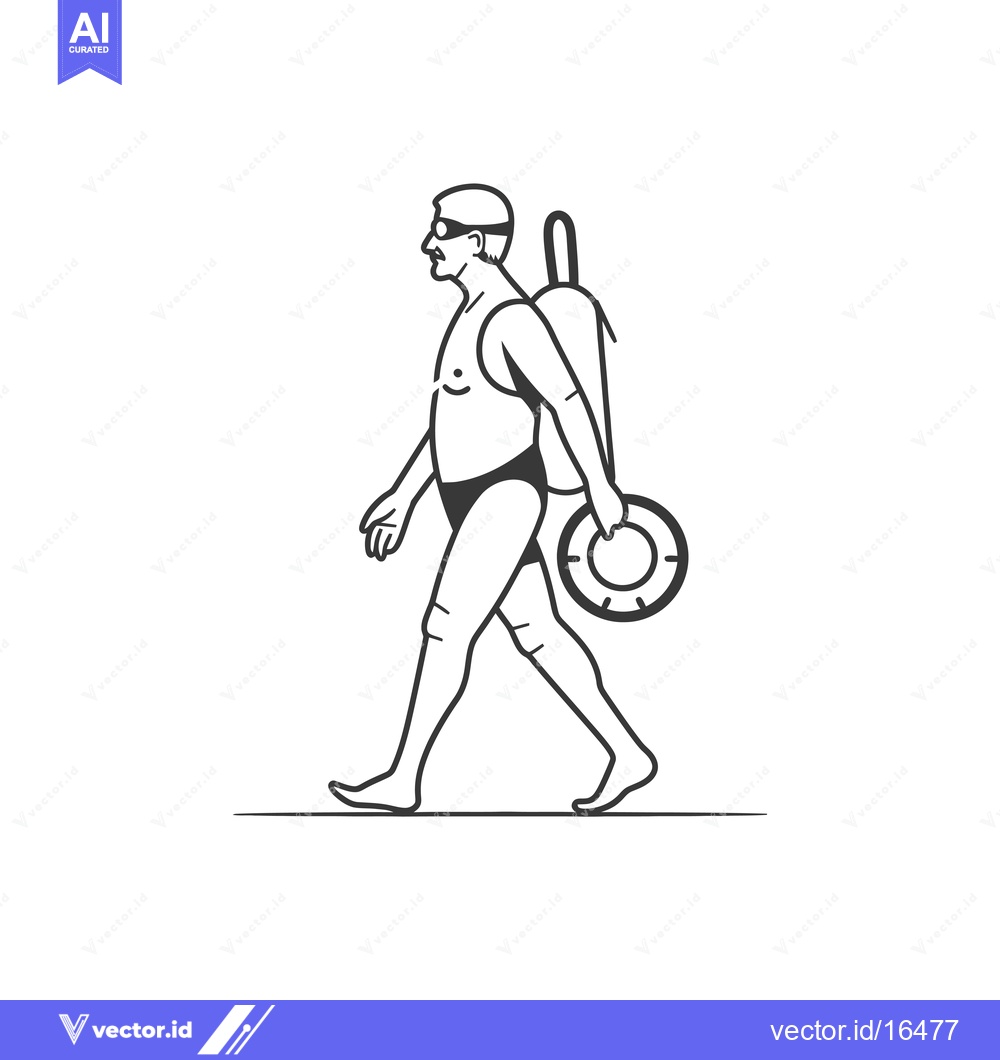 Premium Vector of A Man Walking With Swim Gear and a Float
